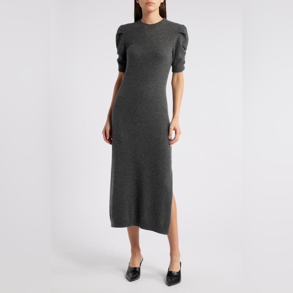 NWT $598 Frame Ruched Sleeve Cashmere Sweater Dress